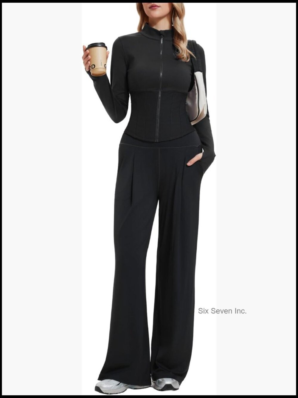 2 Piece Lounge Set Long Sleeve Zip Up Wide Leg Pants Tracksuit Sweatsuit